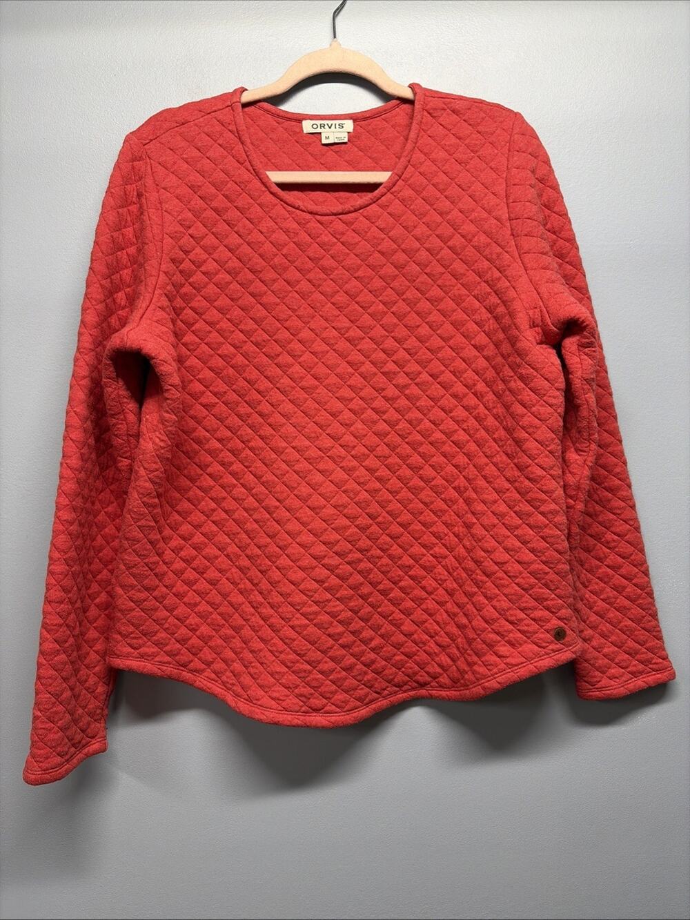Orvis Quilted Pullover Long Slv Sweatshirt Women's Sz Medium-Coral/Salmon Orange